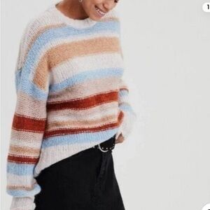 American Eagle Outfitters Striped Sweater - Blue, rust Cream size medium